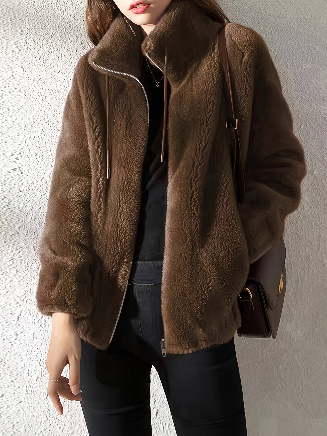 Veste zippée confortable Danoir Paris Avelora, en tissu doux, portée ouverte, vue de face.