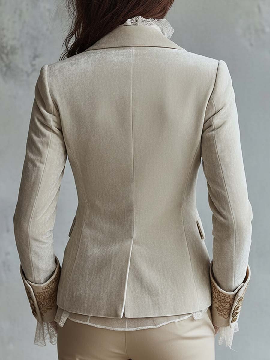 Blazer à manches longues Constance Danoir Paris, ivoire brodé, style tailleur élégant pour femme.