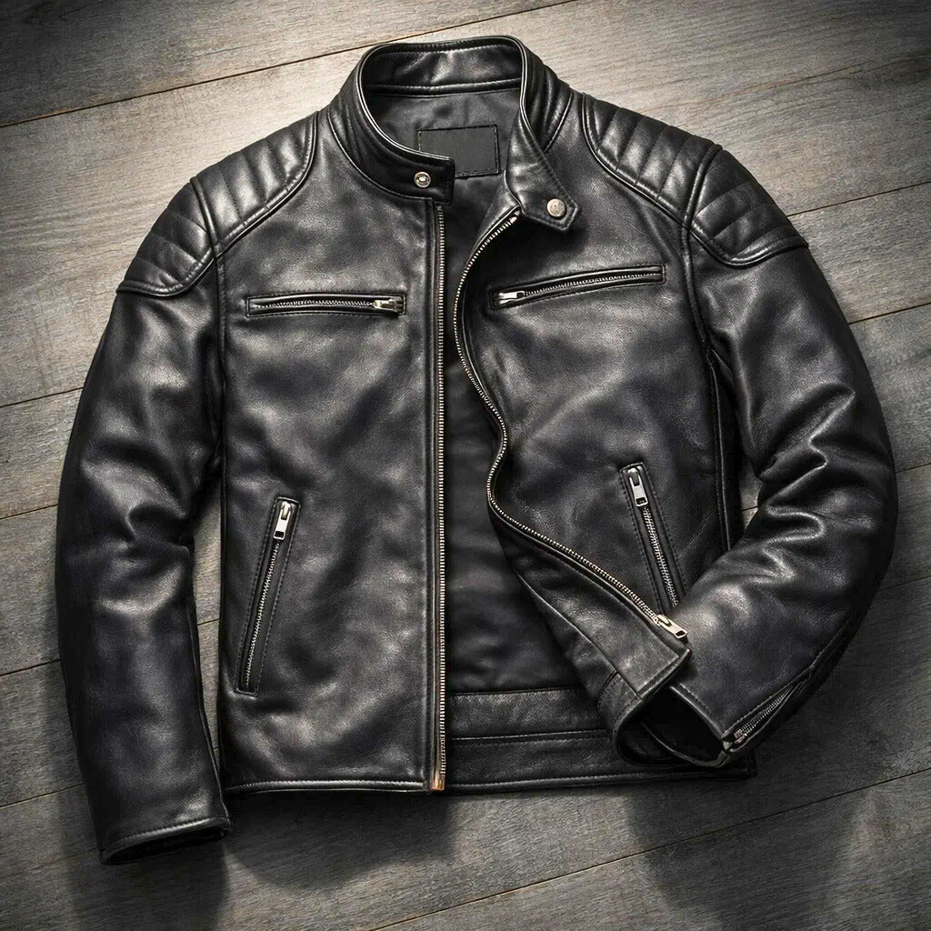 Veste en cuir Colt Maddox de Danoir Paris, coupe ajustée, doublure intérieure et détails élégants visibles sur l'image.
