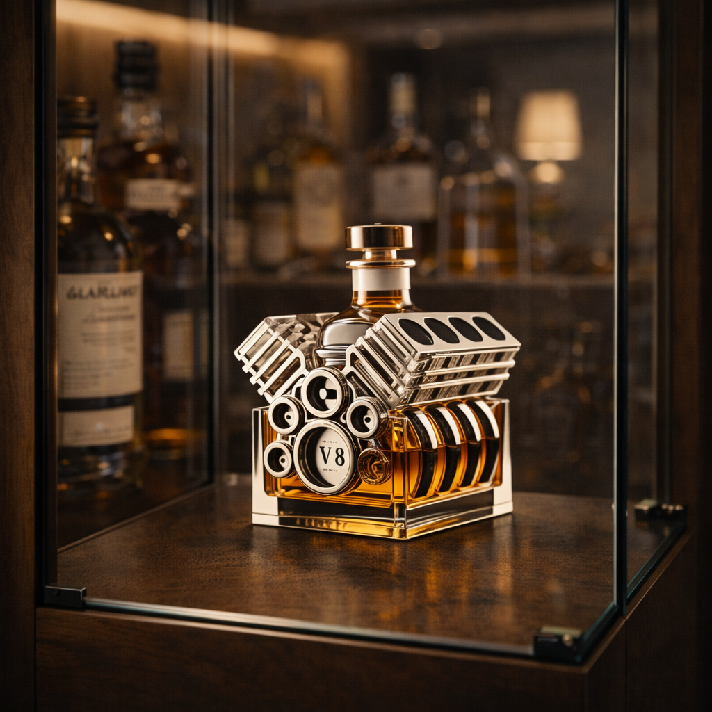 Flasque à whisky Danoir Paris édition Motor, bouteille en acier inoxydable avec design élégant pour whisky.