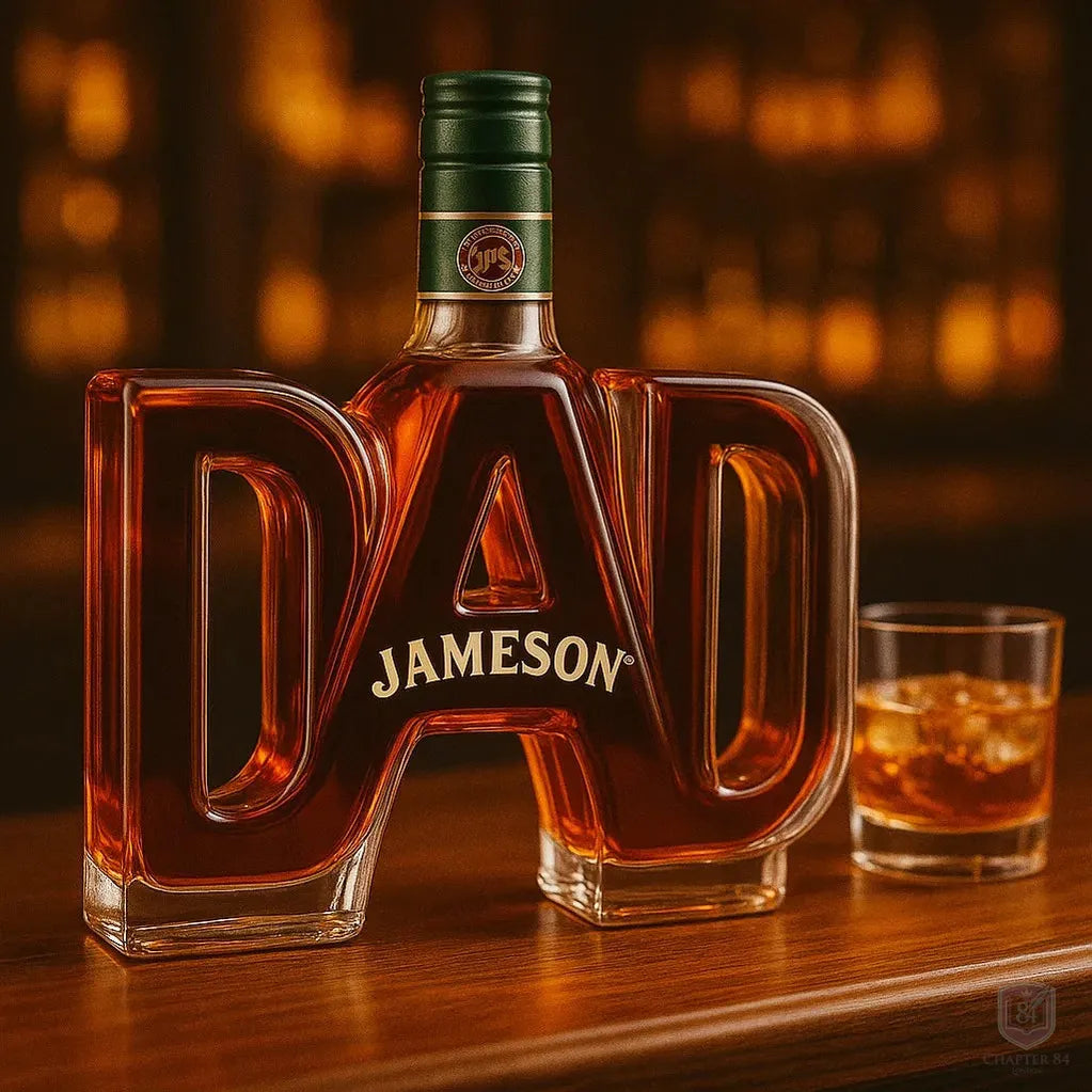 Décanteur à whisky édition père de Danoir Paris, en verre élégant avec bouchon, idéal pour la dégustation et la présentation.