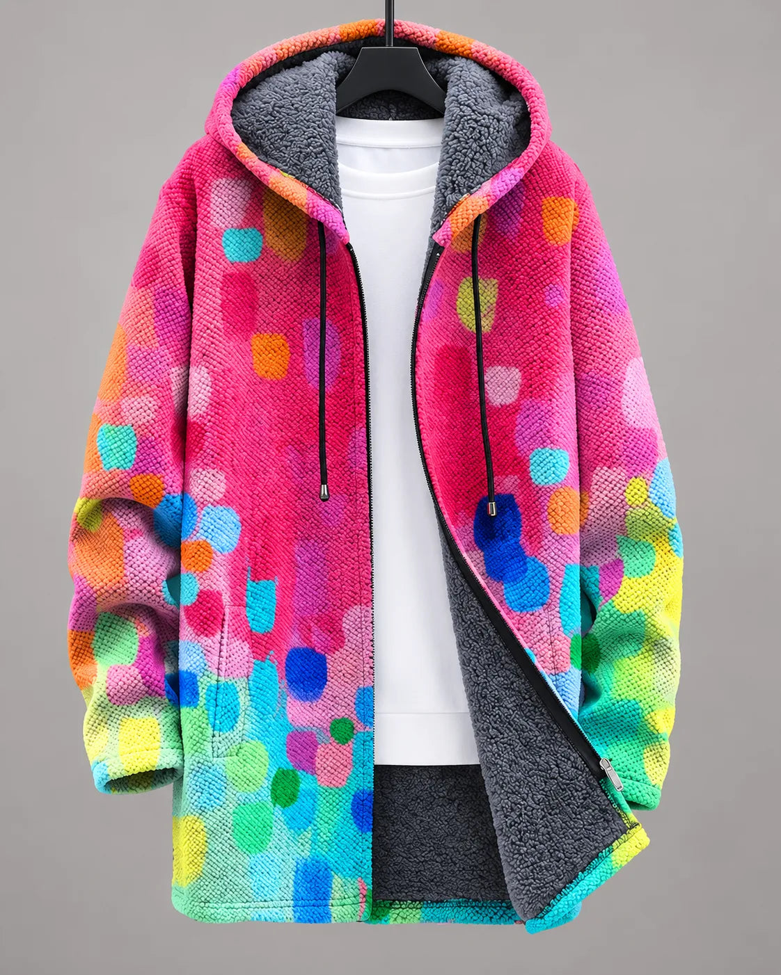 Veste à capuche Rosalie Fleurs de Confetti de Danoir Paris, tissu léger avec motif floral coloré, vue de face.