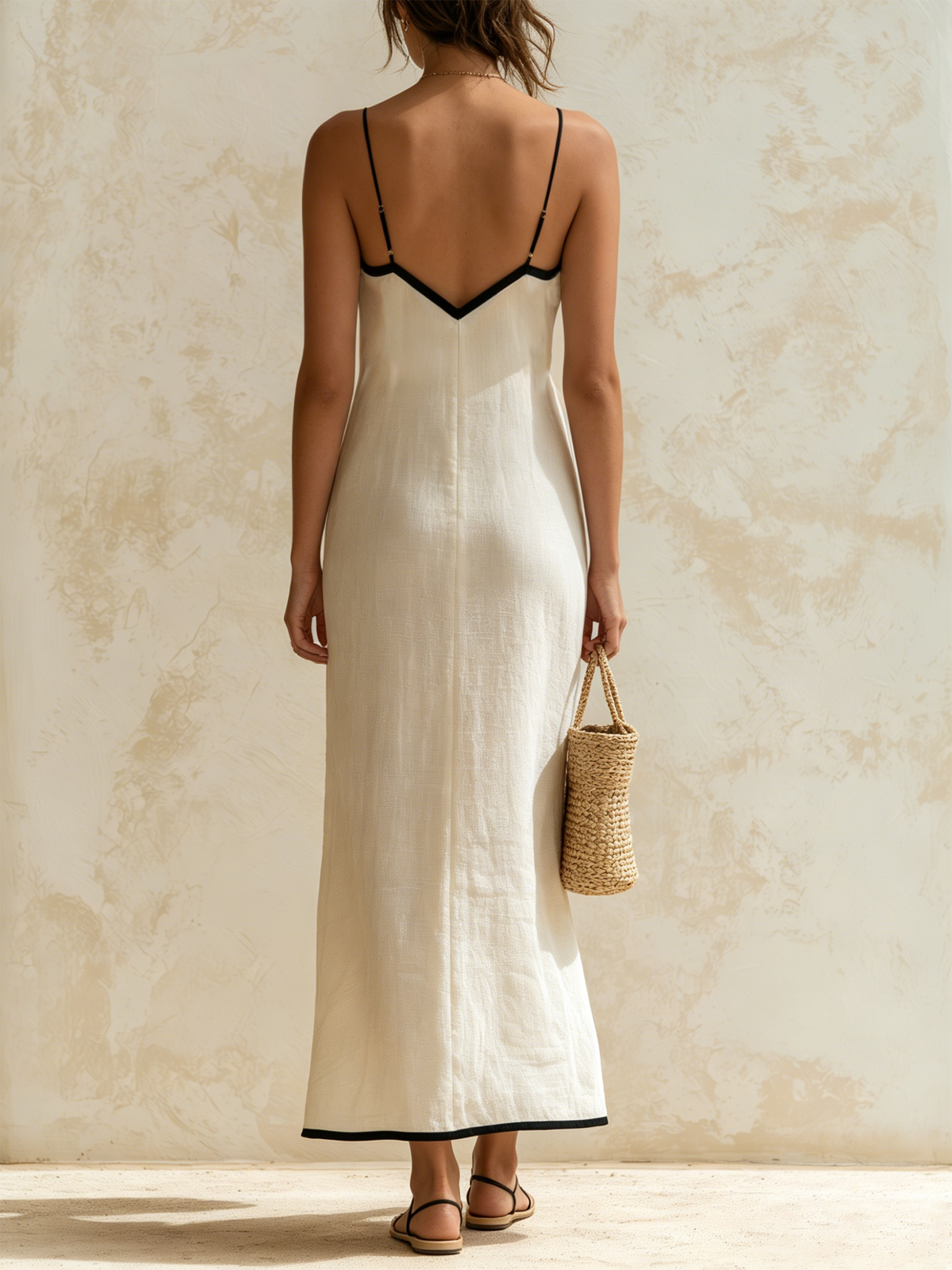 Robe longue femme Danoir Paris Marisa avec motif Chevron et bord contrasté, élégance et style pour femme.