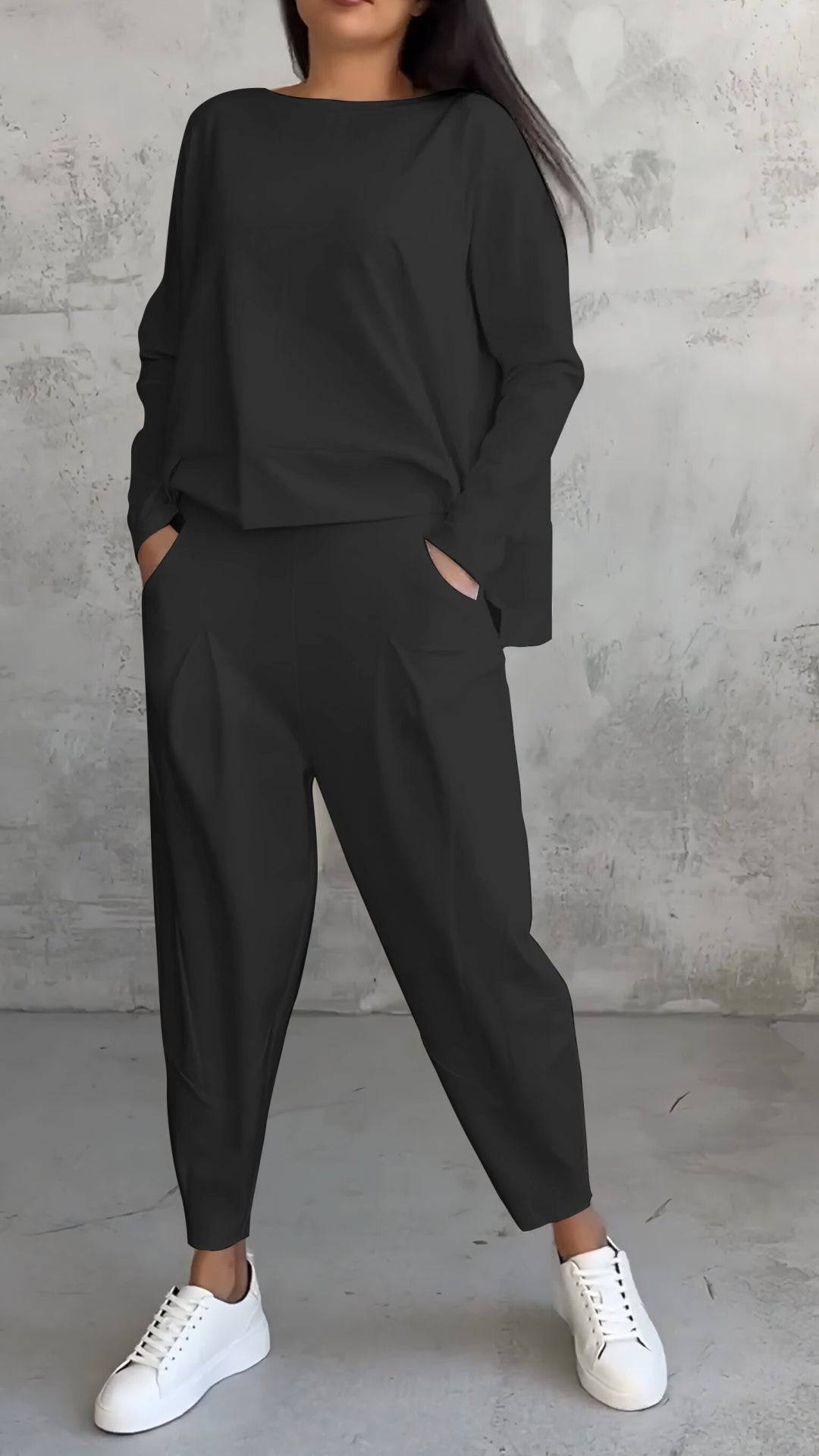 Vêtements décontractés Madison par Danoir Paris, ensemble chic et confortable, visible en image avec haut et pantalon assortis.