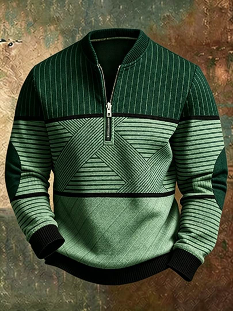 Pull pour hommes Viktor de Danoir Paris, stylé avec demi-zip, en tissu confortable, porté par un mannequin.