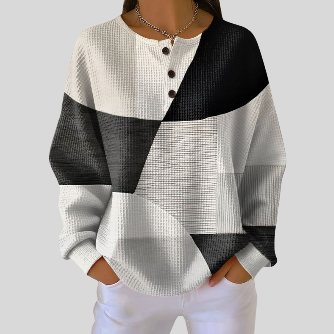 Sweatshirt Danoir Paris Sondra Henley à textures et blocs de couleur, vue de face, tissu doux et design moderne.