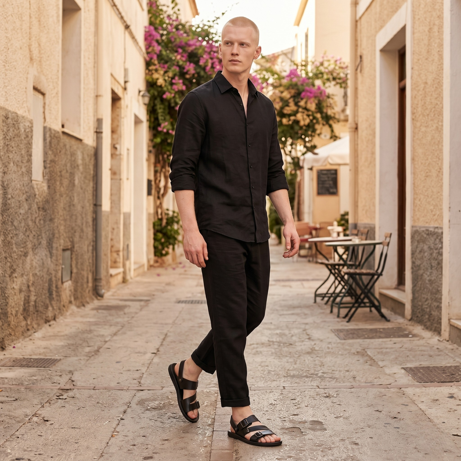 Sandales en cuir homme Danoir Paris avec bride réglable et boucle, style d'été confortable pour homme.