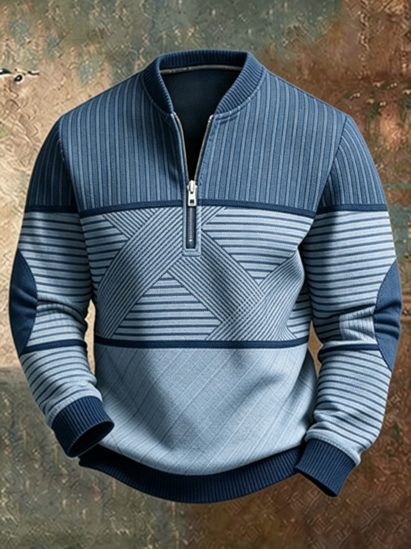 Pull pour hommes Viktor Danoir Paris avec demi-zip, style moderne, en coton doux, porté sur un fond neutre.