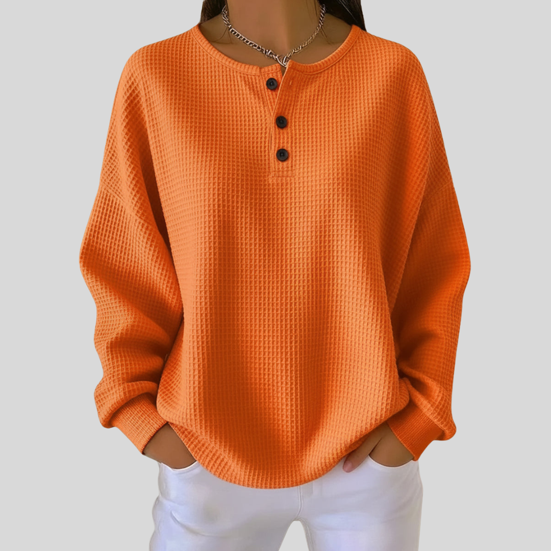 Haut Henley Danoir Paris Romy en tricot waffle décontracté, manche longue, style confortable et tendance.