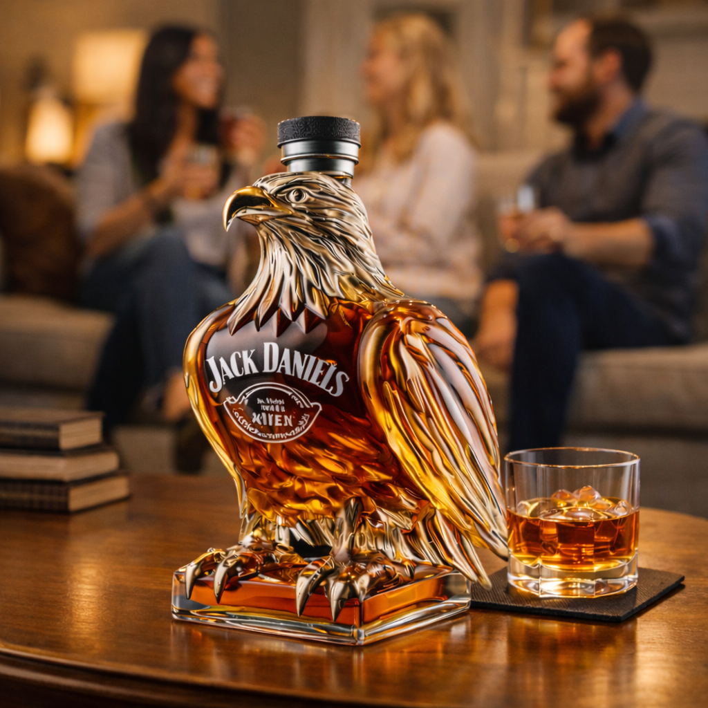 Flasque à whisky Jack Daniel's Aquila édition spéciale, marque Danoir Paris, en métal avec design élégant et logo visible.