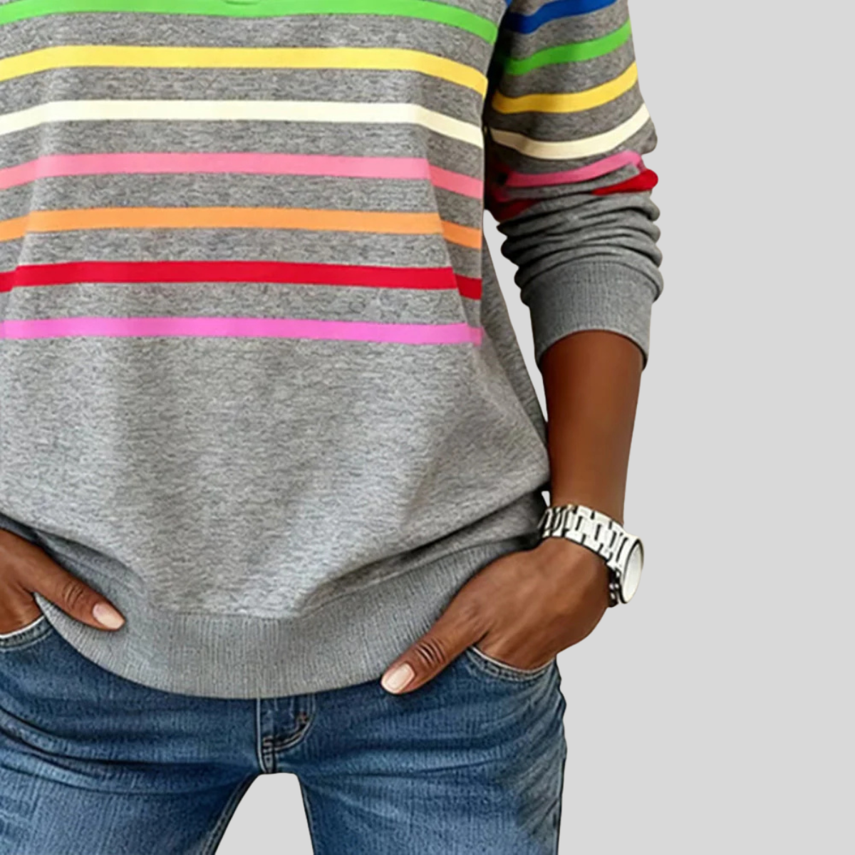 Sweatshirt Danoir Paris Corabelle à col zippé rayé, en coton doux avec manches longues et design tendance.