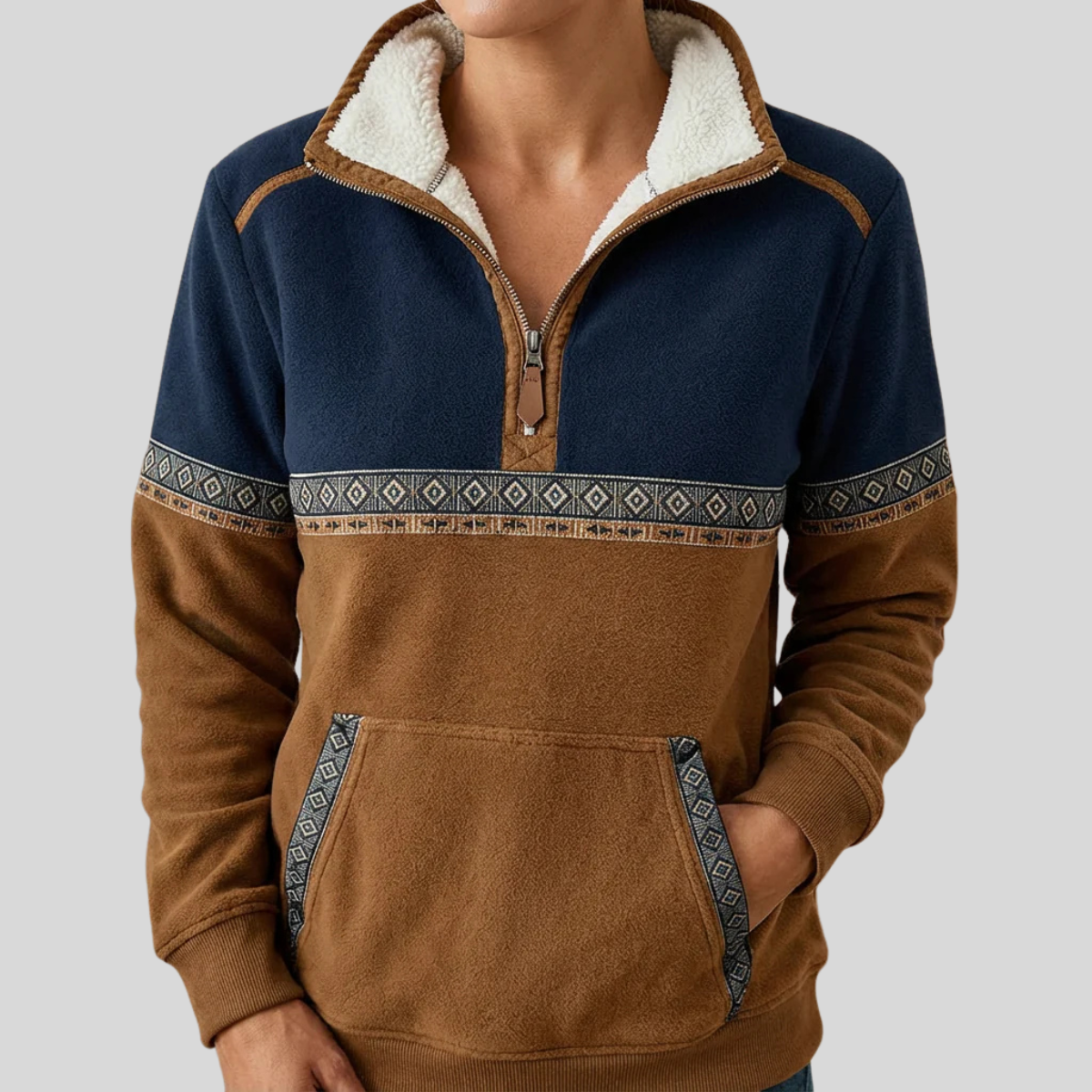 Pull à col Sherpa Danoir Paris Esme, pull à demi-zip en laine douce, idéal pour un look chaud et confortable.