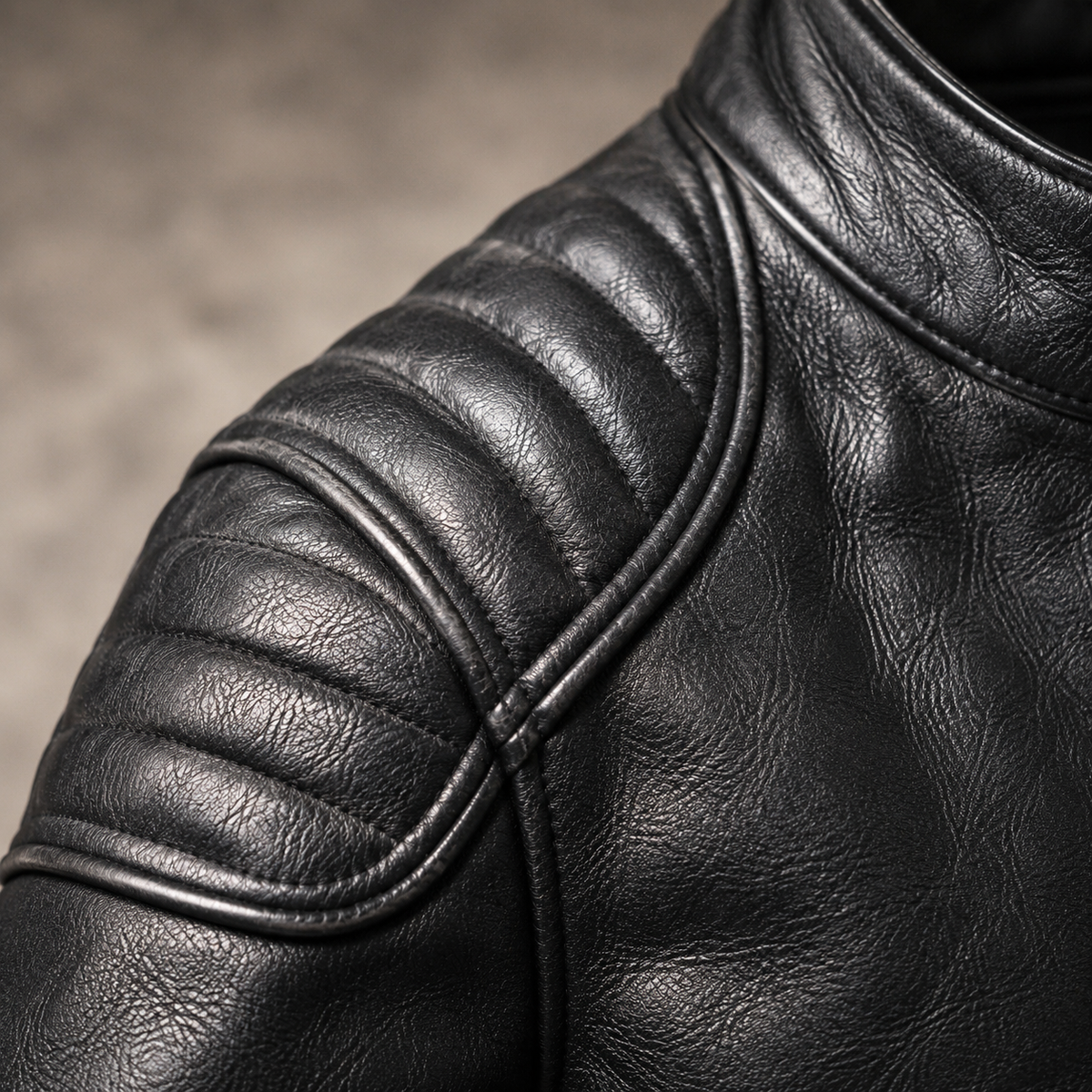 Veste en cuir Colt Maddox de Danoir Paris, coupe ajustée, avec détails en cuir noir et col classique, vue de face.