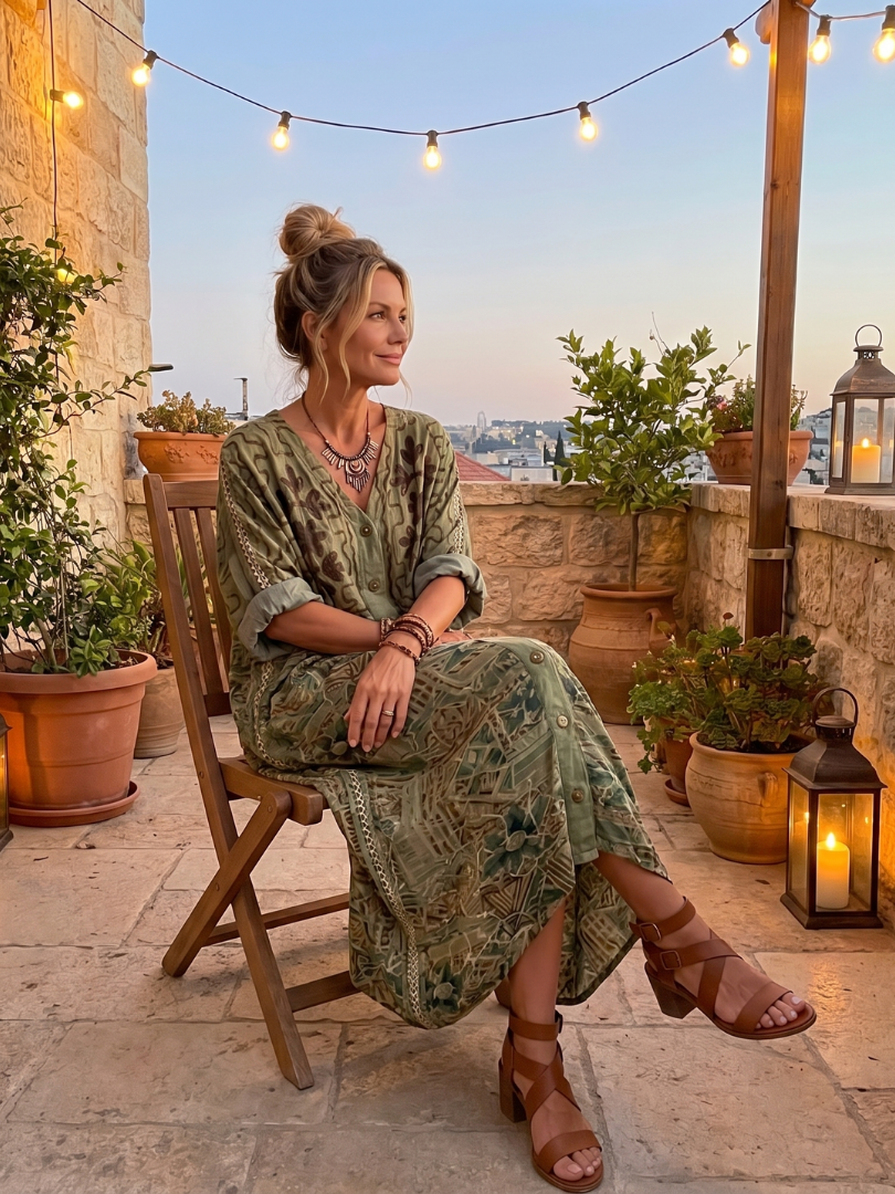 Robe midi oversize Danoir Paris avec poches brodées et fermeture à boutons, tissu léger et style décontracté.