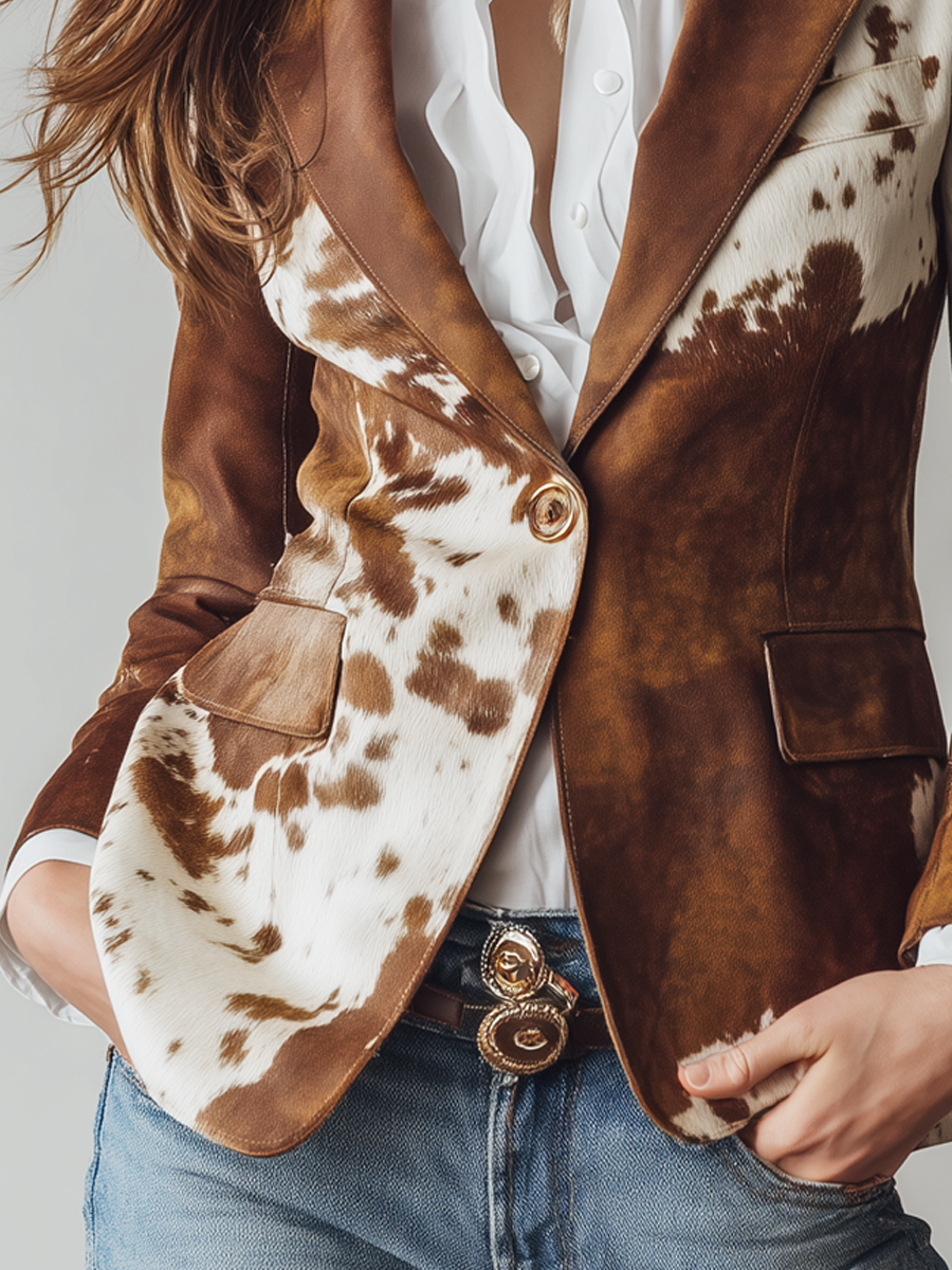 Blazer vintage Agathe Danoir Paris avec imprimé vache, éco-responsable, en tissu léger et style classique.