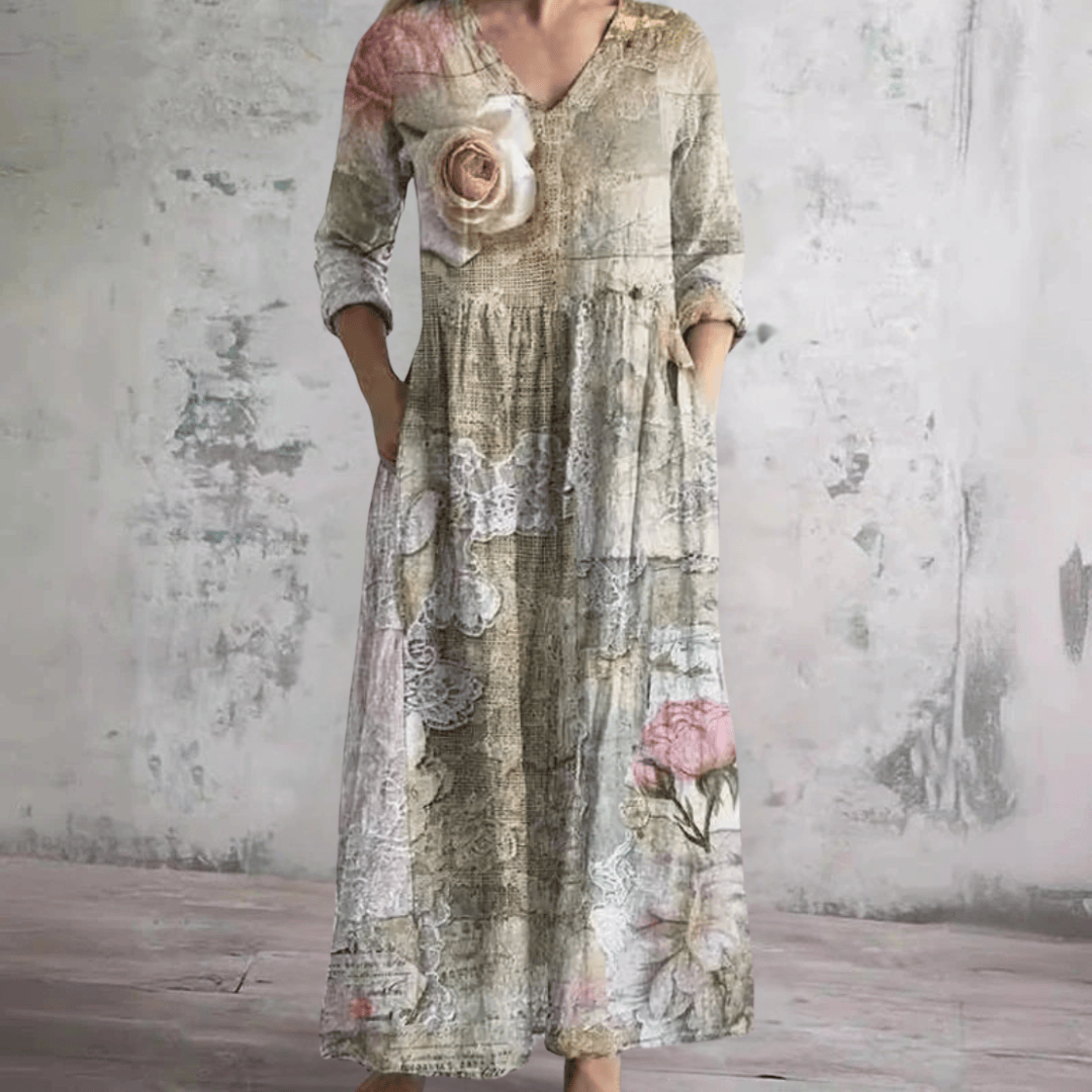 Robe d'été florale Fiona™ de Danoir Paris avec motif coloré, manches courtes et coupe fluide.