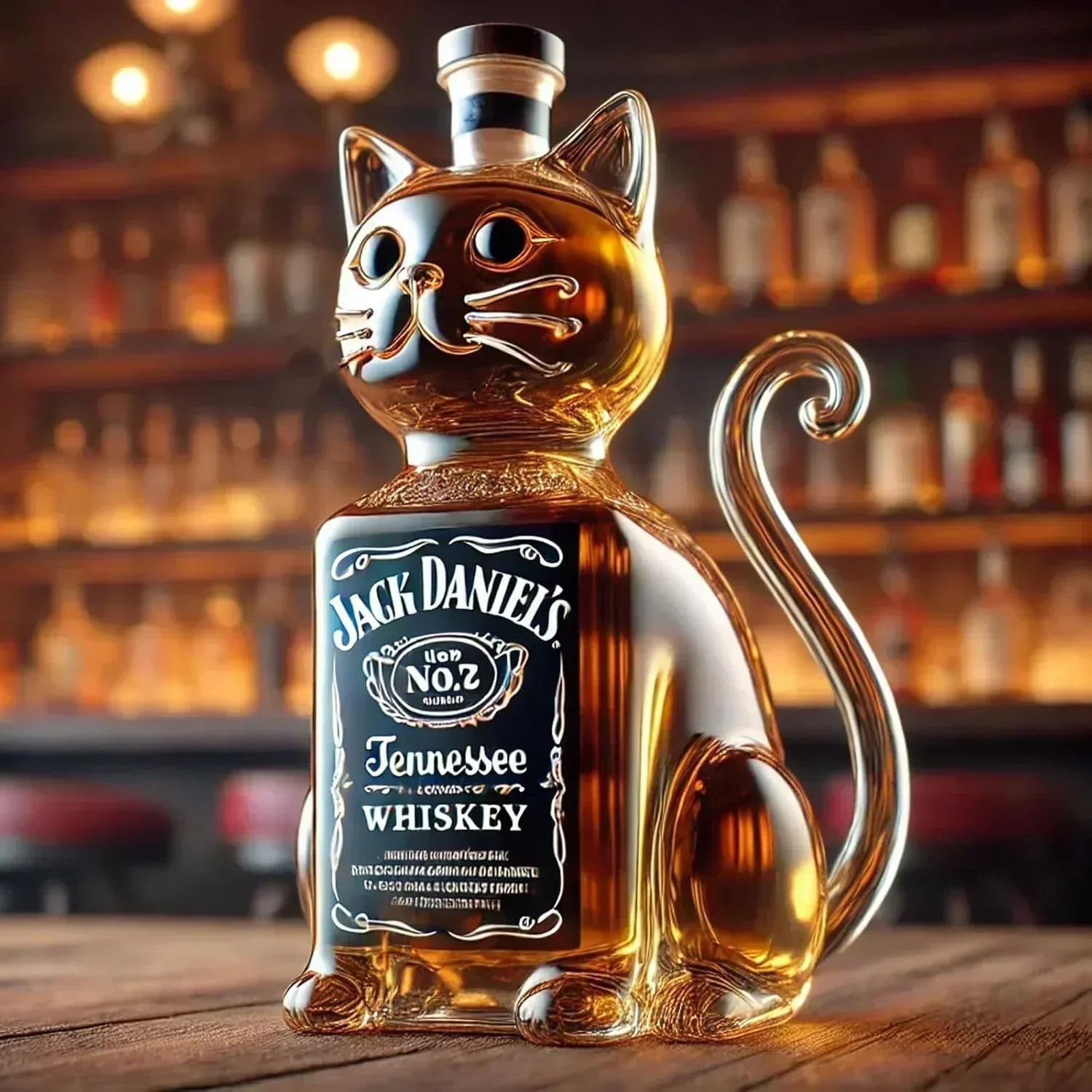 Flasque à whisky Danoir Paris édition Chat, bouteille en verre avec motif de chat, idéale pour la dégustation ou la collection.
