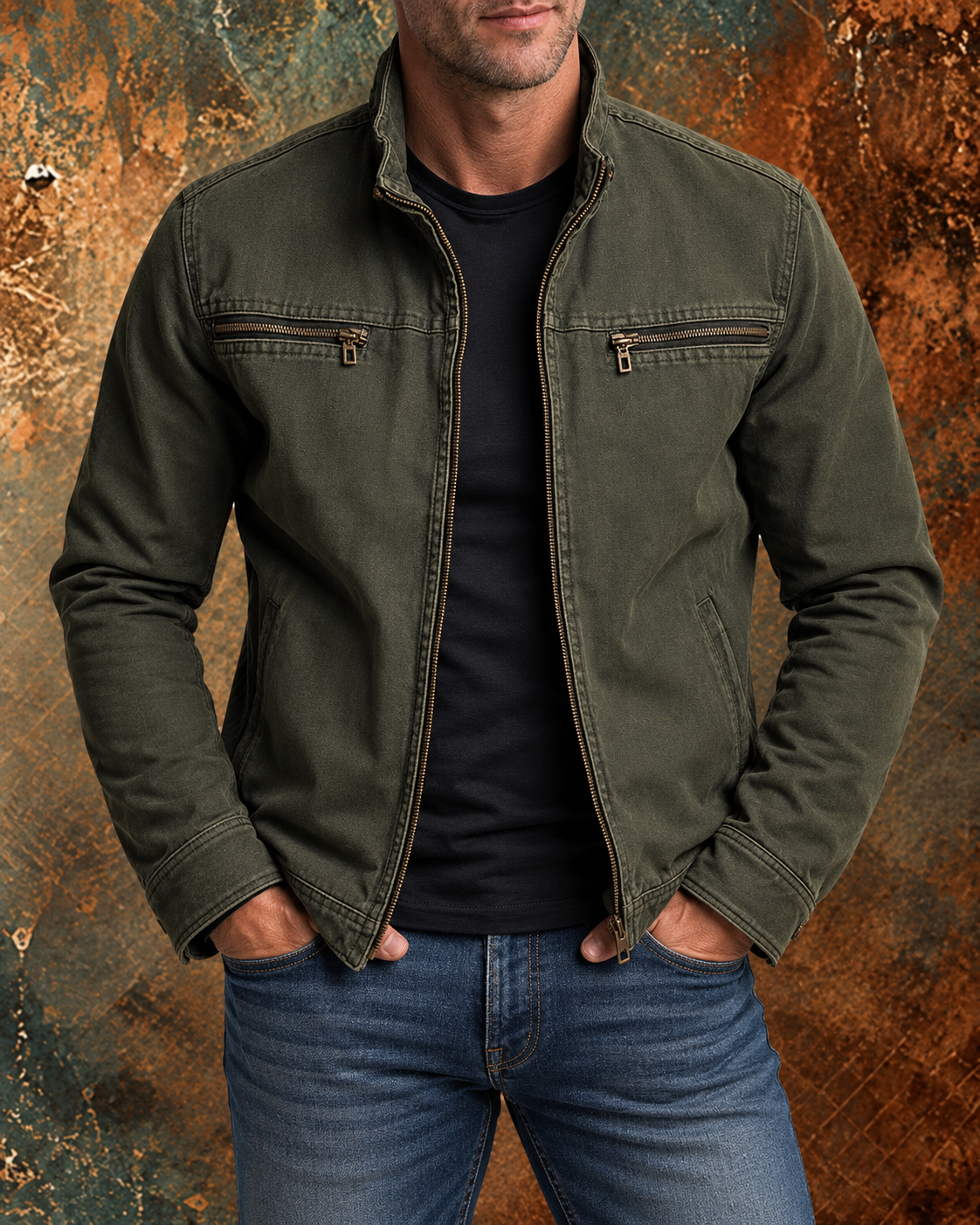 Veste d'automne Renato pour homme de Danoir Paris, en tissu solide avec col et boutons, adaptée à la saison automnale.