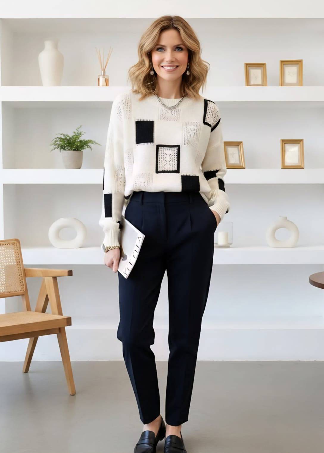 Pull rétro chic Roby de Danoir Paris, vue de face, en maille douce avec détails élégants, coloris neutre.