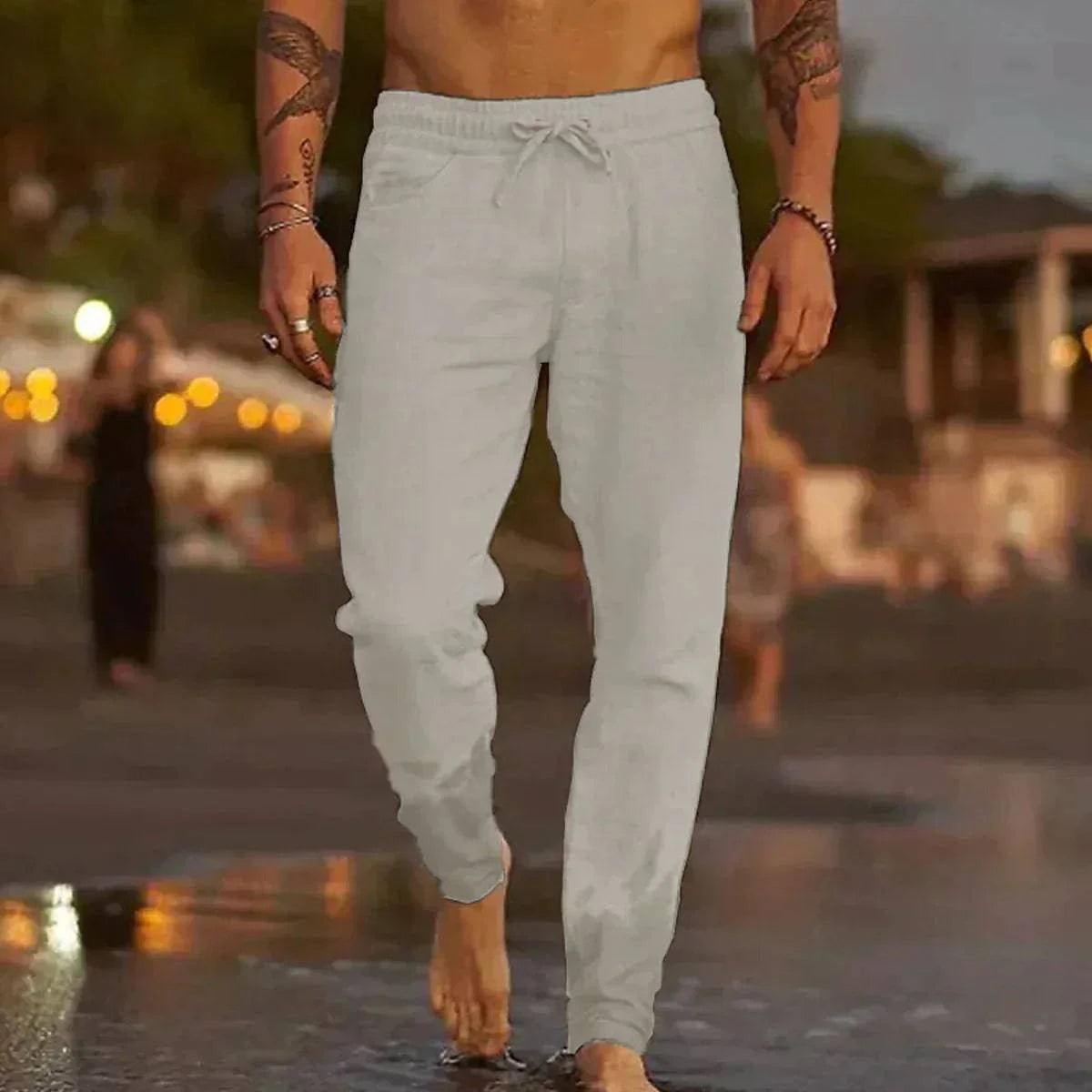 Pantalons de plage en lin Mateo de Danoir Paris, coupe décontractée et tissu léger, parfaits pour l'été.