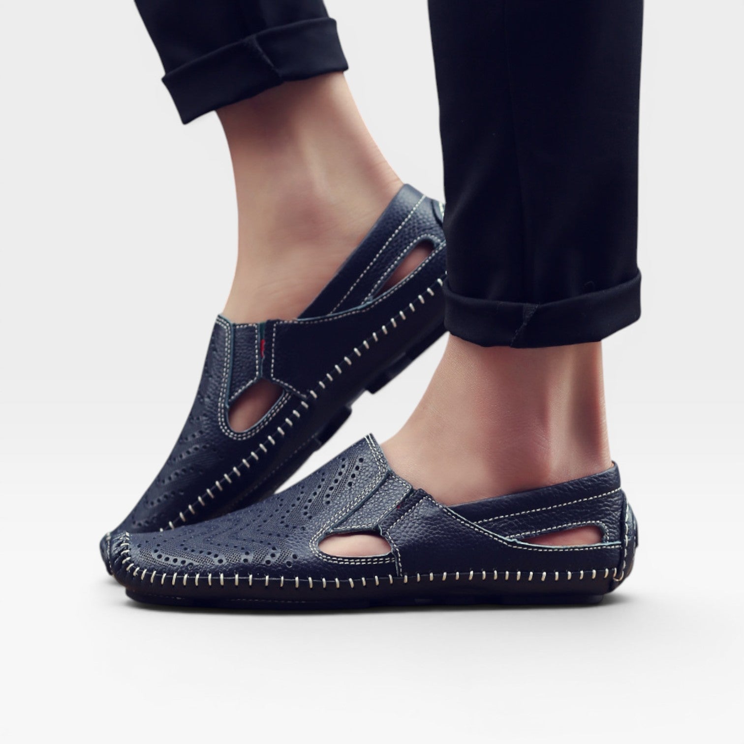 Mules en cuir Danoir Paris pour hommes, sandales d'été décontractées, perforées, à enfiler, style italien.