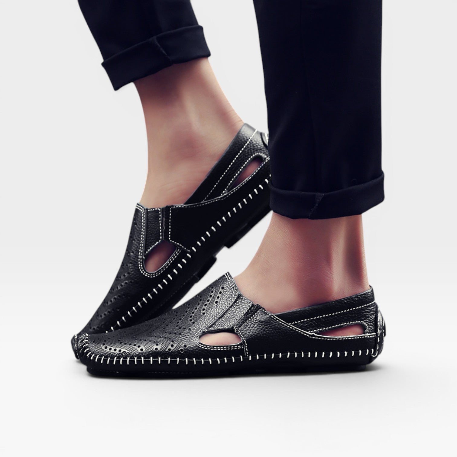 Mules en cuir Danoir Paris pour hommes, sandales d'été décontractées, style italien, perforées, à enfiler.