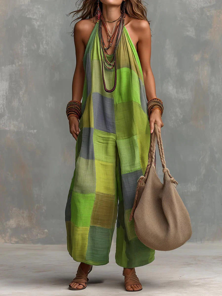 Combinaison bohème d'été Oriana™ par Danoir Paris, style décontracté avec motifs colorés, manches courtes et coupe fluide.