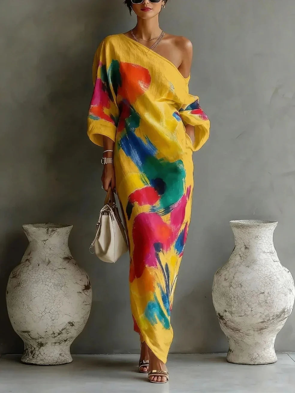 Robe longue THEA maxi dress de Danoir Paris, silhouette élégante, tissu fluide et détails raffinés visible sur l'image.