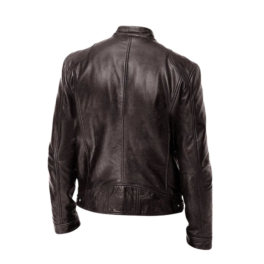 Veste décontractée en cuir Laluna® de Danoir Paris, coupe élégante, détail en cuir et style casual, vue de face sur fond neutre