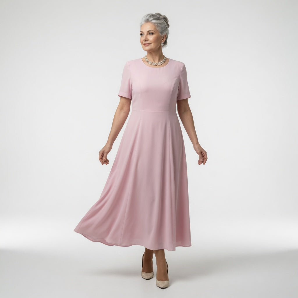 Robe longue élégante rose Nerina de Danoir Paris, robe de soirée formelle avec détails sophistiqués, vue de face.
