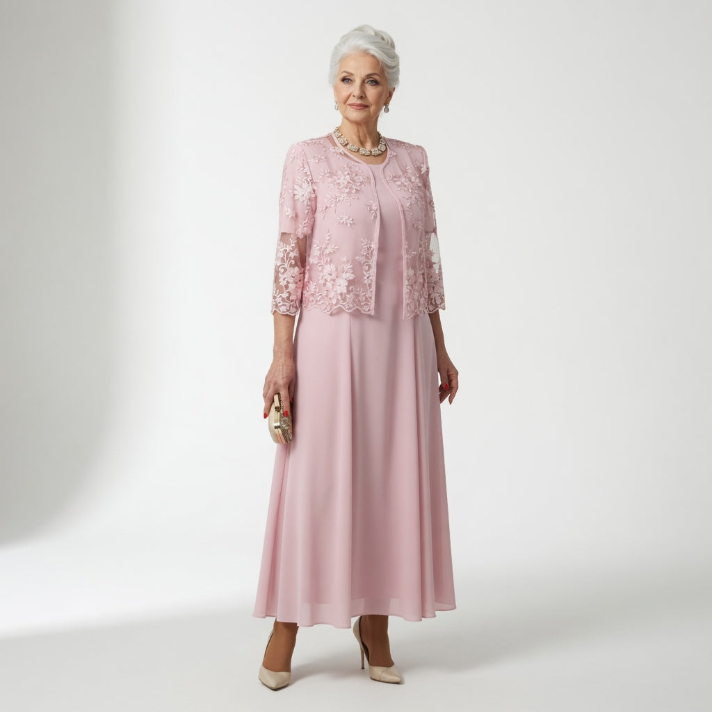 Robe longue élégante rose Nerina de Danoir Paris, tenue de soirée formelle, en tissu fluide et sophistiqué.