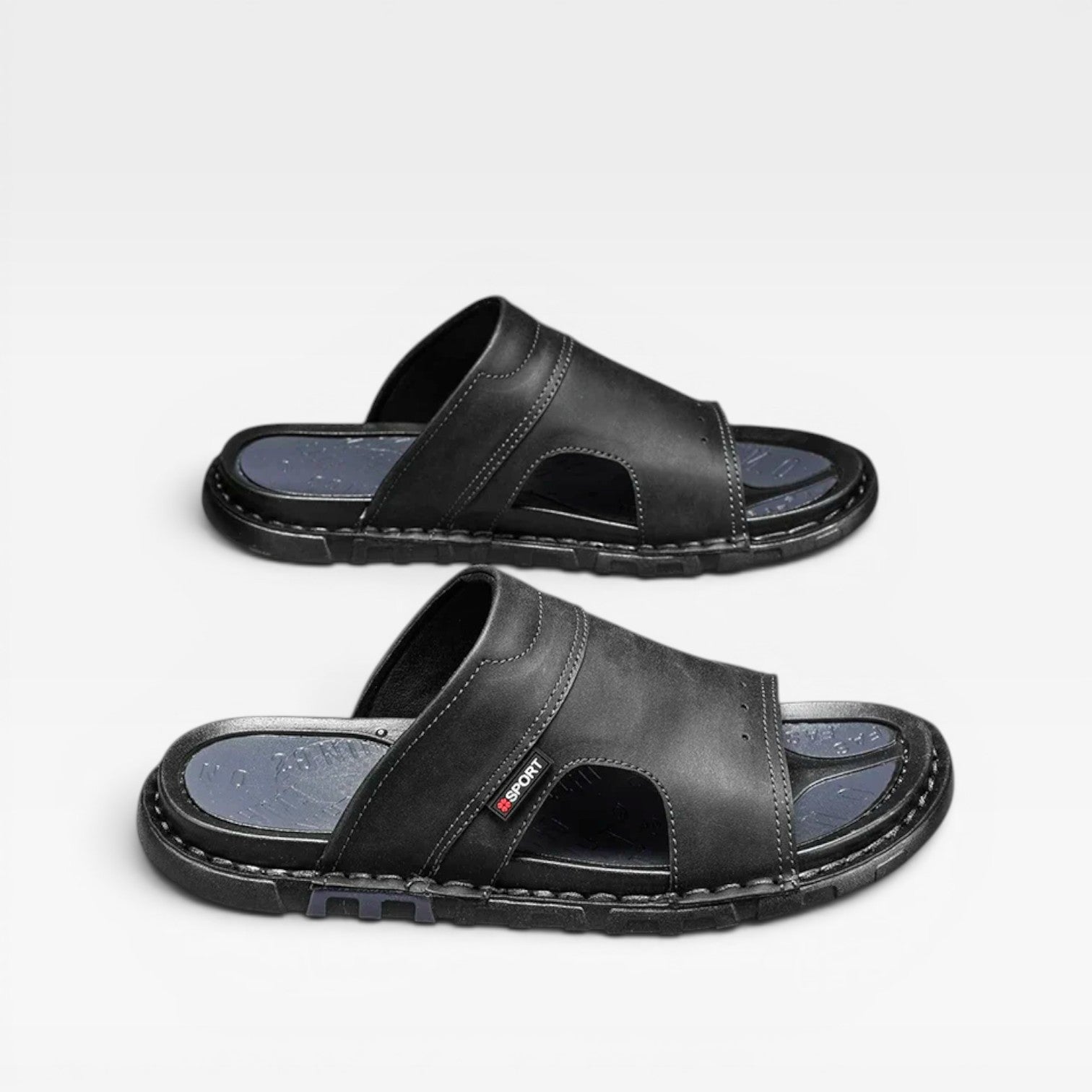 Sandales slides en cuir pour hommes Danoir Paris, style estival classique à bout ouvert, enfilage facile, chaussure confortable d'été