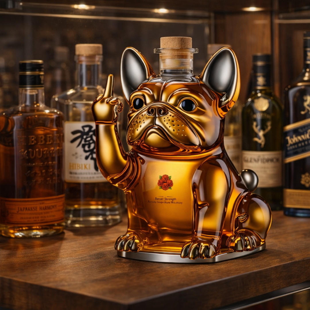 Flasque à whisky Danoir Paris en forme de chien, finition élégante, idéale pour les amateurs de whisky et d'accessoires originaux.