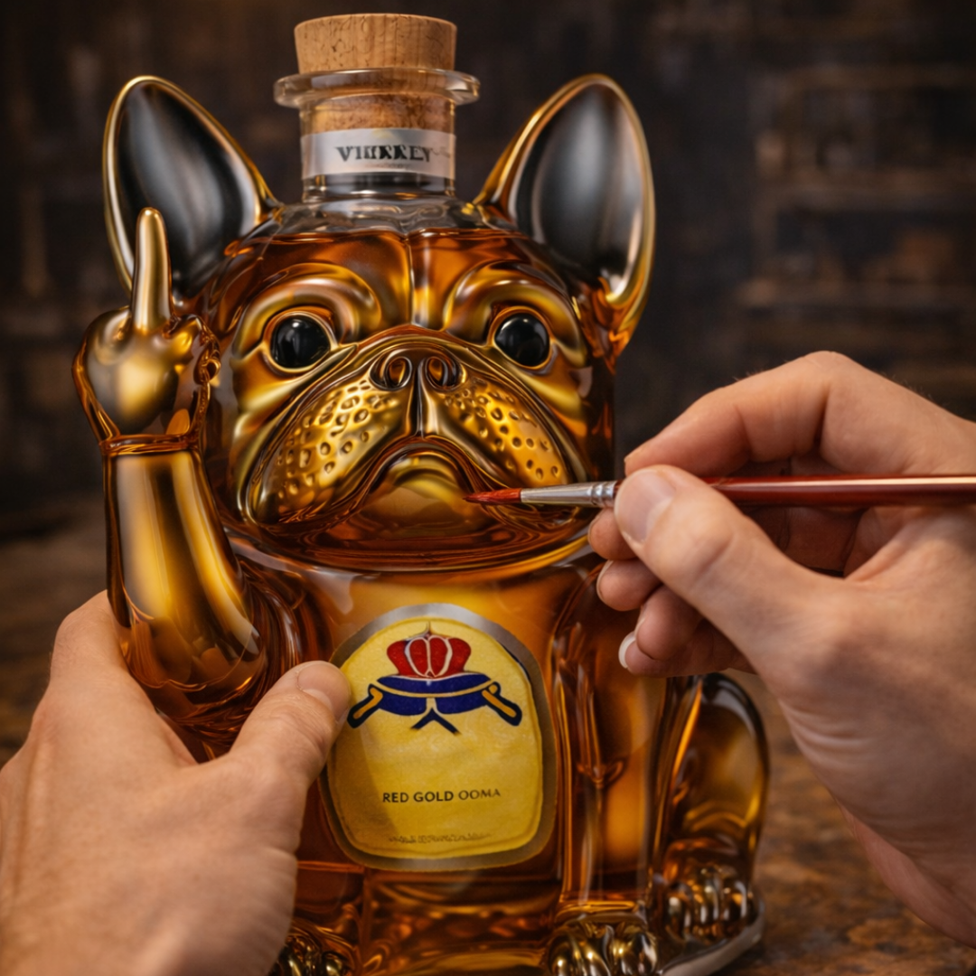 Flasque à whisky Danoir Paris en forme de chien, design original en métal avec bouchon, idéale pour emporter du whisky.