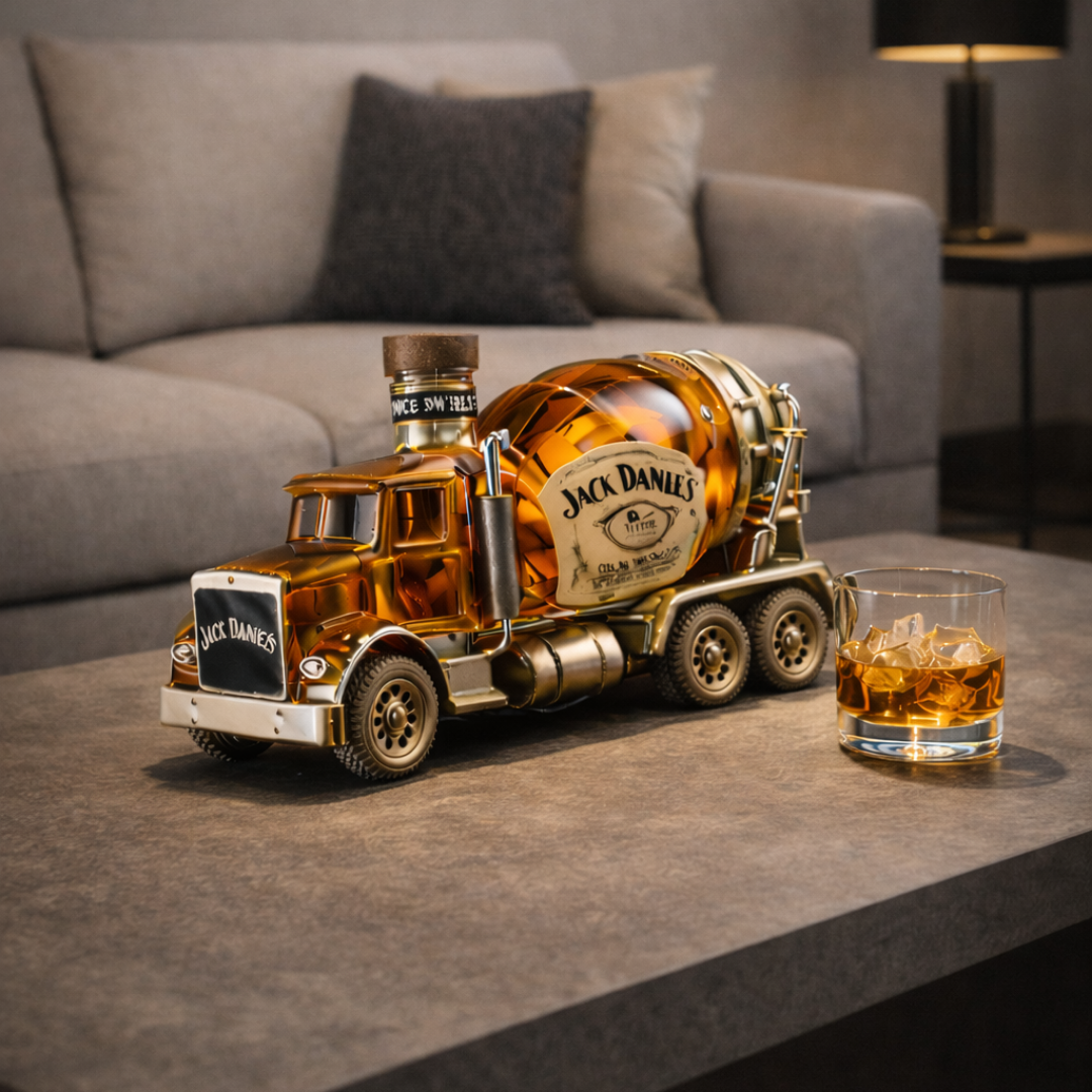 Flasque à whisky Jack Daniel's Truck Edition de Danoir Paris, en acier inoxydable avec logo emblématique, vue de face.