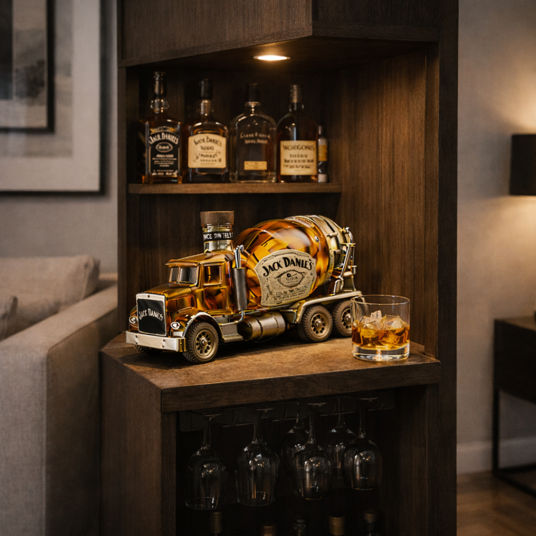 Flasque à whisky Jack Daniel's Truck Edition par Danoir Paris, design de bouteille de whisky avec motif camion.
