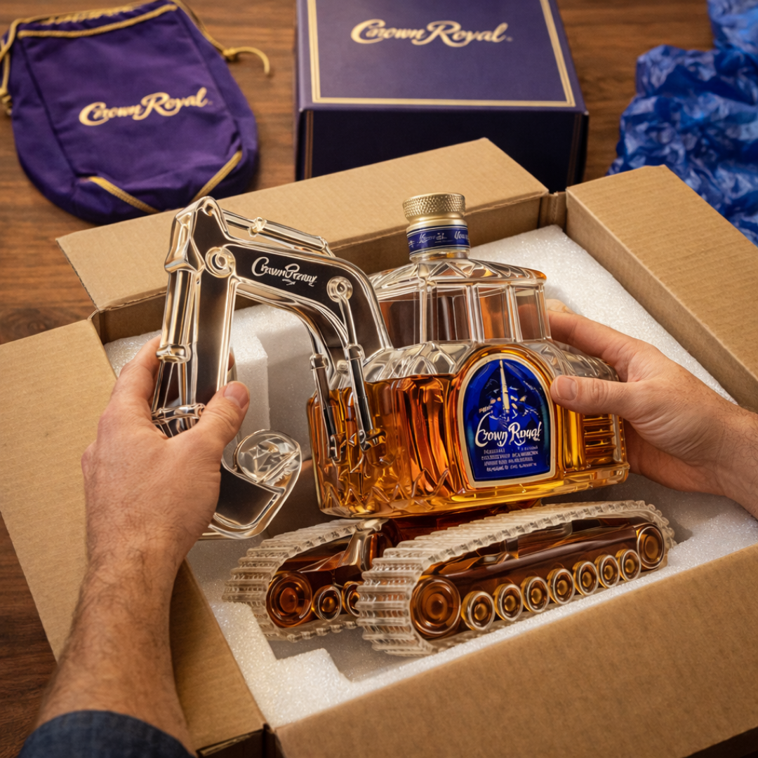 Flasque à whisky Danoir Paris version excavateur, en acier inoxydable avec design d'excavateur gravé, pour les amateurs de whisky.