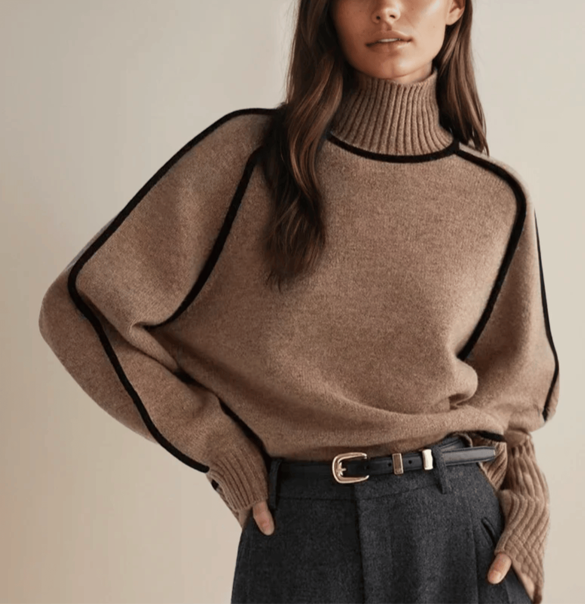 Pull roulé Céline par Danoir Paris, en maille douce, porté en vue frontale avec col roulé élégant.
