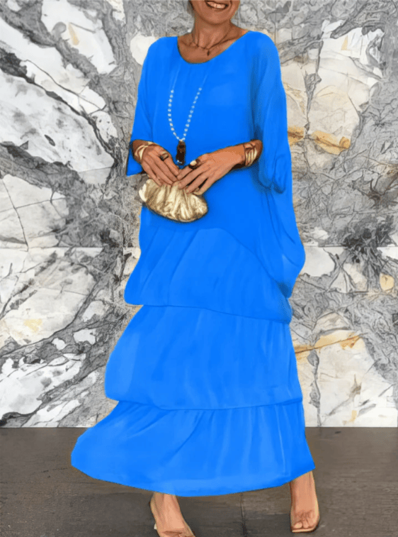 Robe maxi fluide Lara de Danoir Paris, élégante et légère, portée avec des détails raffinés, vue de face sur mannequin.
