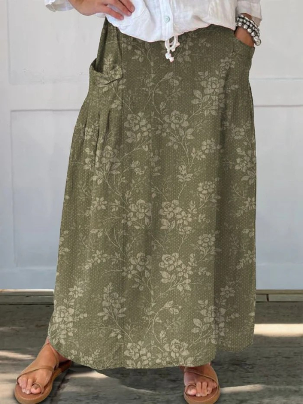 Jupe vintage à fleurs Princess™ avec taille élastique et poches, fabriquée par Danoir Paris.