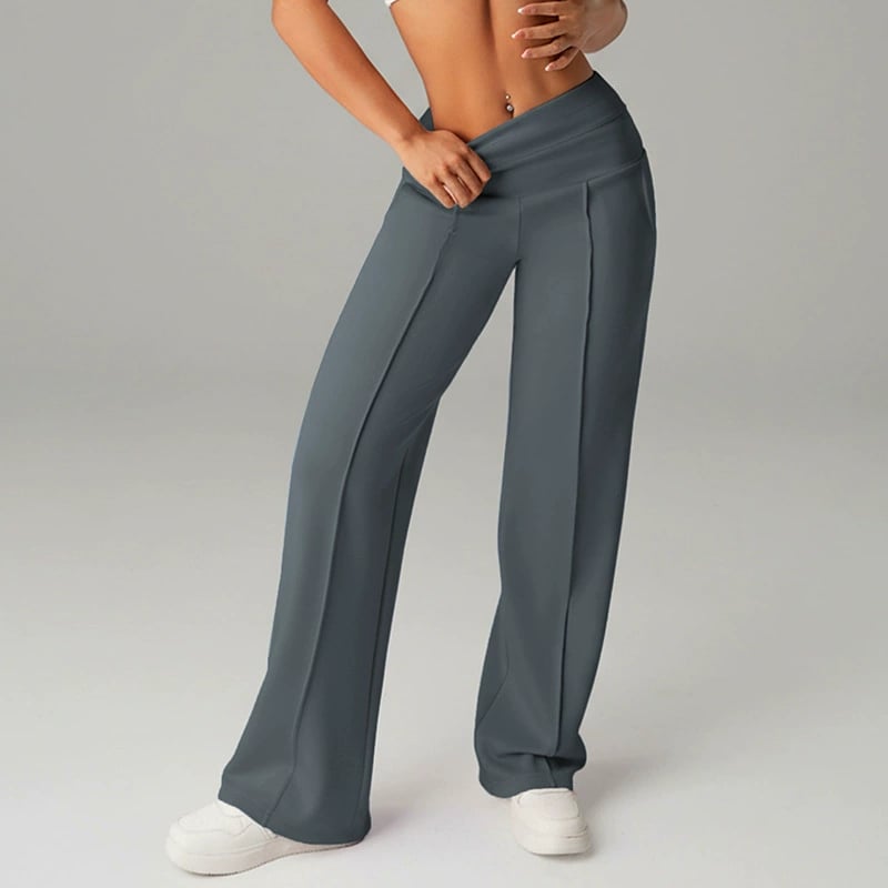Pantalon femme à jambes larges et droites, taille haute, tissu extensible, Danoir Paris, vêtement élégant et confortable.