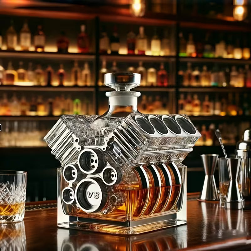 Flasque à whisky Motor Edition de Danoir Paris, bouteille en acier inoxydable avec design élégant et détails motorisés.