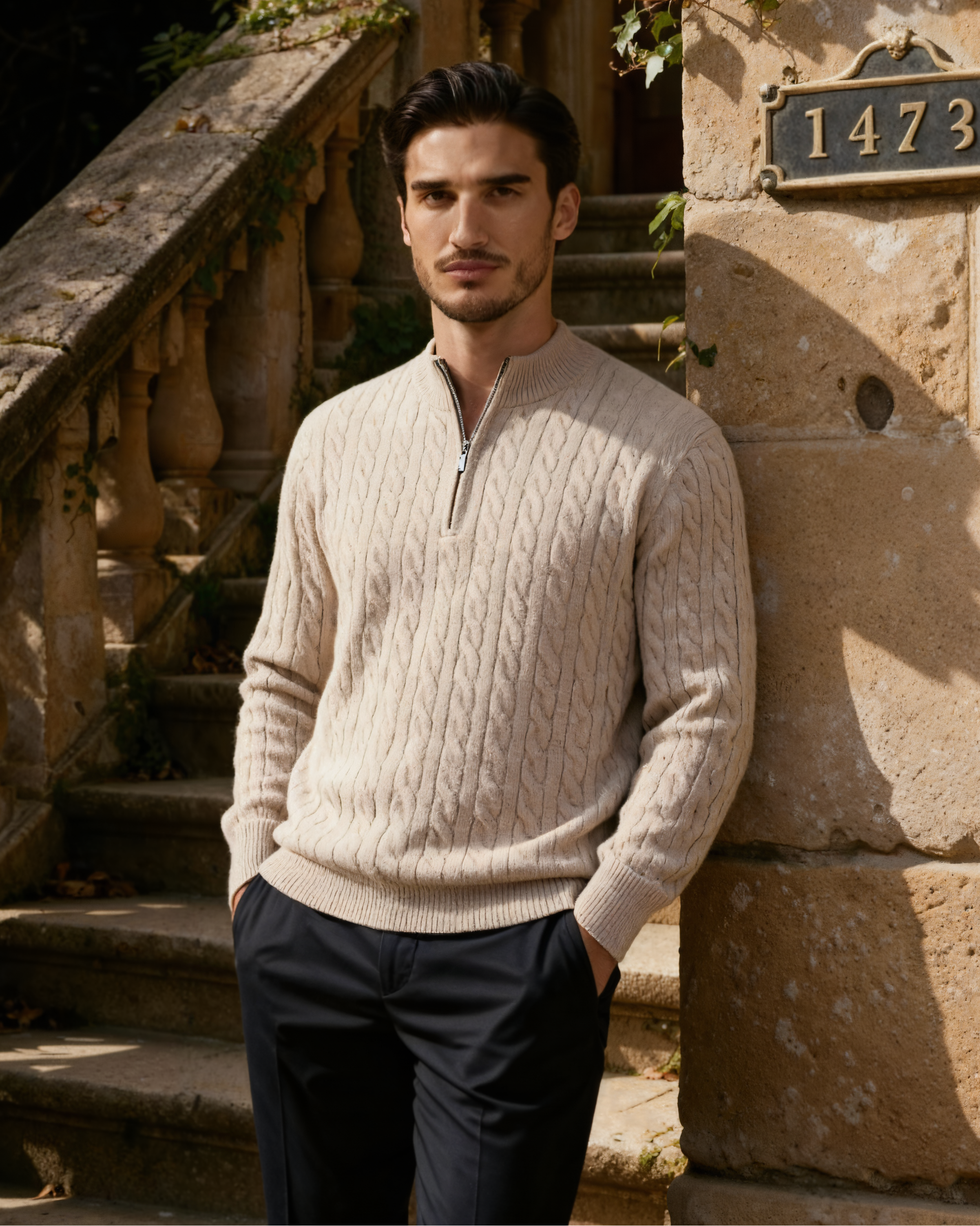 100% Cashmere Woven Half Zip Old Money