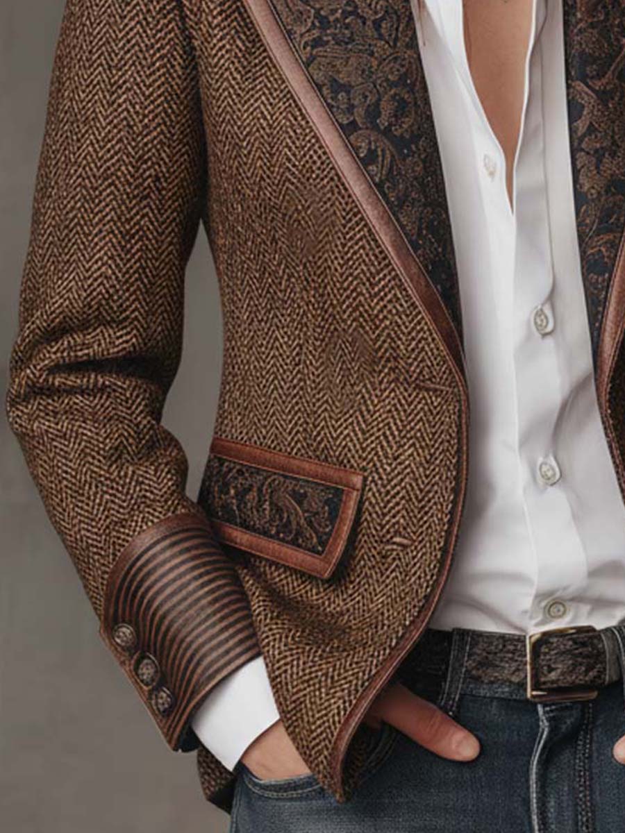 Blazer à manches longues Danoir Paris Gisèle, avec empiècements en imprimé chevrons, coupe élégante et tissu structuré.