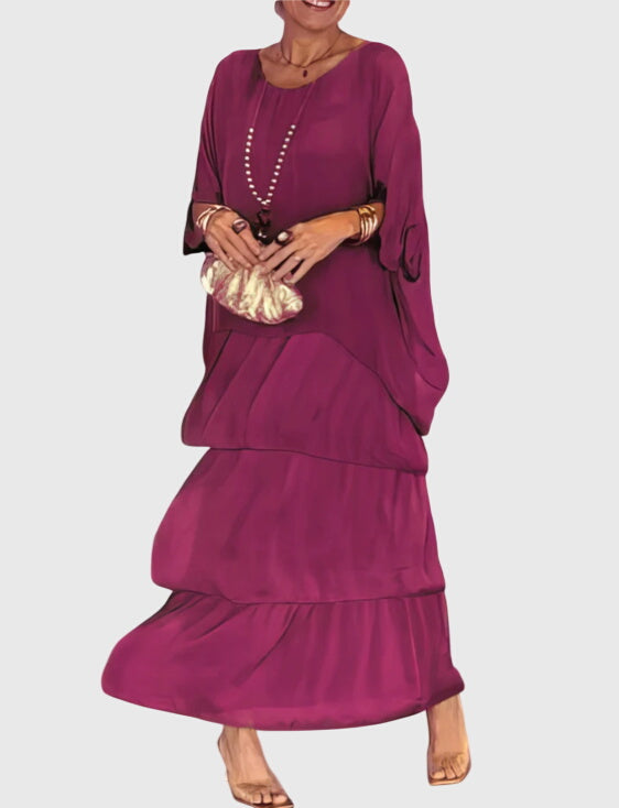 Robe longue Susan Danoir Paris en tissu fluide, couleur élégante, portée décontractée ou habillée, détail du col et de la taille.
