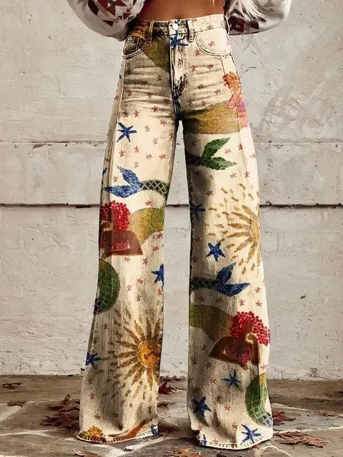 Pantalon floral décontracté et élégant de la marque Danoir Paris, coupe confortable avec motif floral coloré.