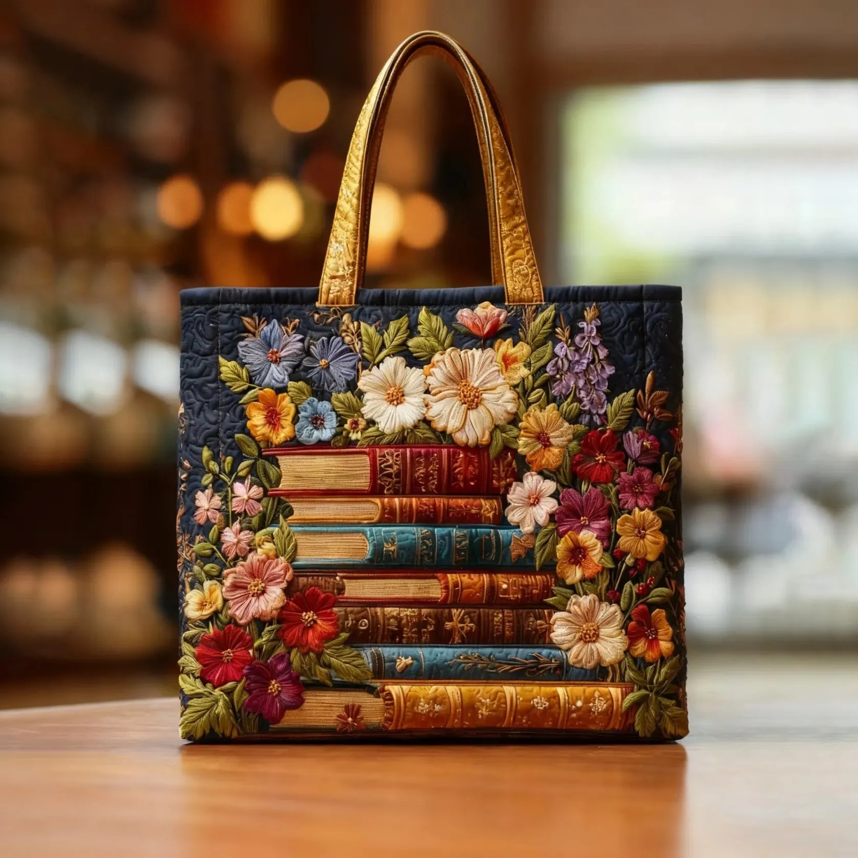 Sac à main artisanal Danoir Paris avec motif floral, dimensions 38 x 35 cm, en tissu élégant et fait main.