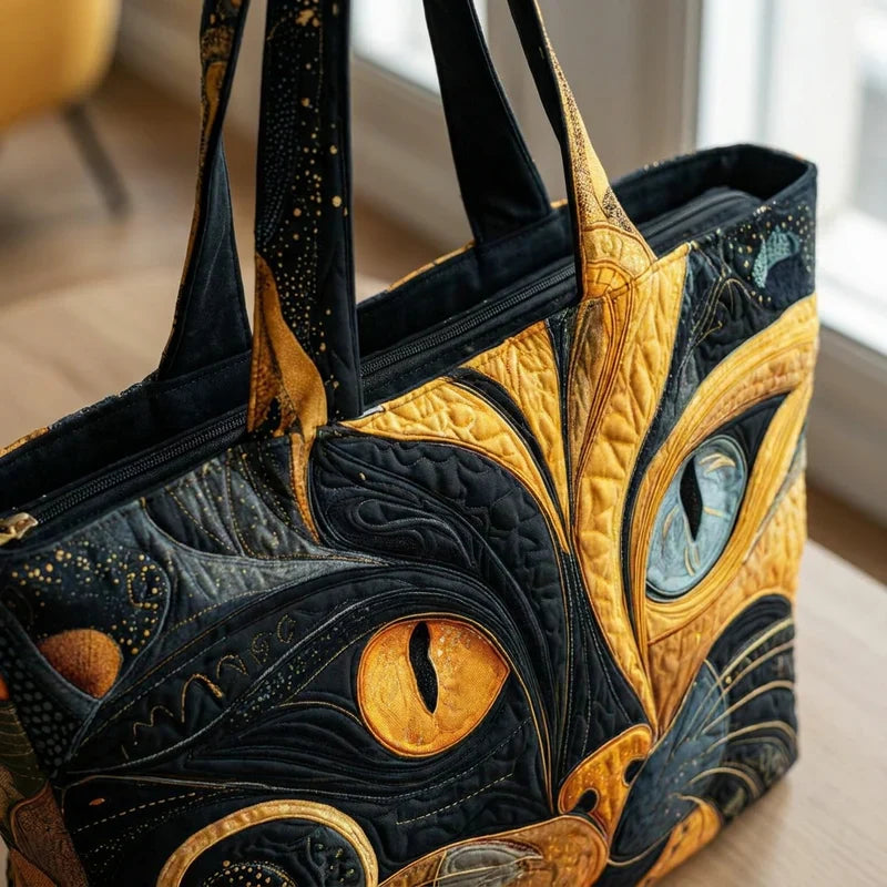 Sac à main artisanal Danoir Paris, modèle Le Chat Mystérieux, en tissu coloré avec poignées en cuir authentique.