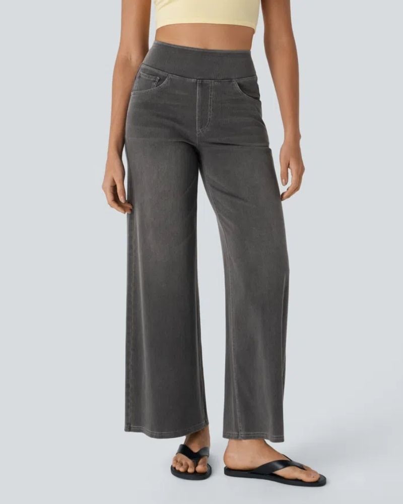 Jeans à jambe large gris bleu Danoir Paris Ainsley, collection #844, tissu confortable et coupe décontractée.
