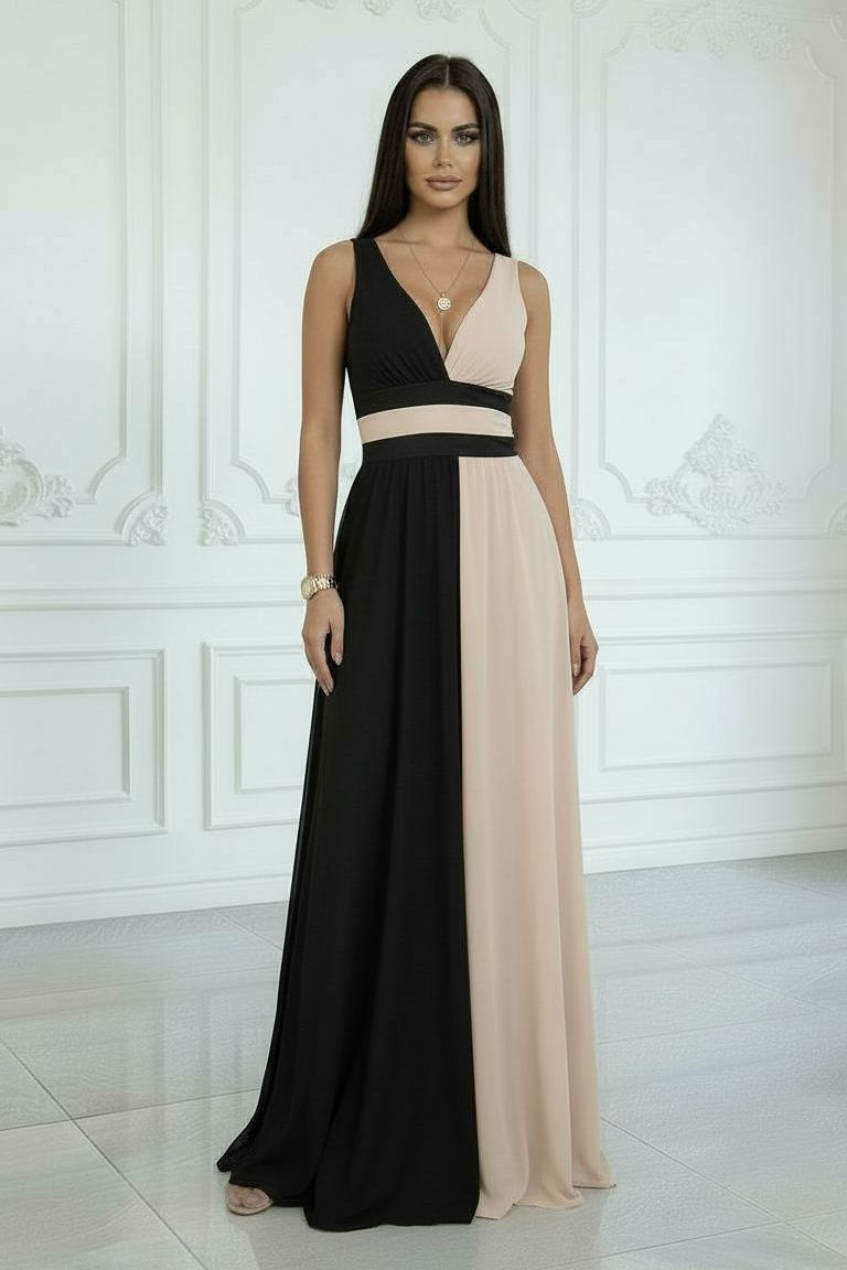 Robe élégante Laura de Danoir Paris, vêtement chic pour femmes, en tissu fluide, couleur sobre, portée en occasion spéciale.